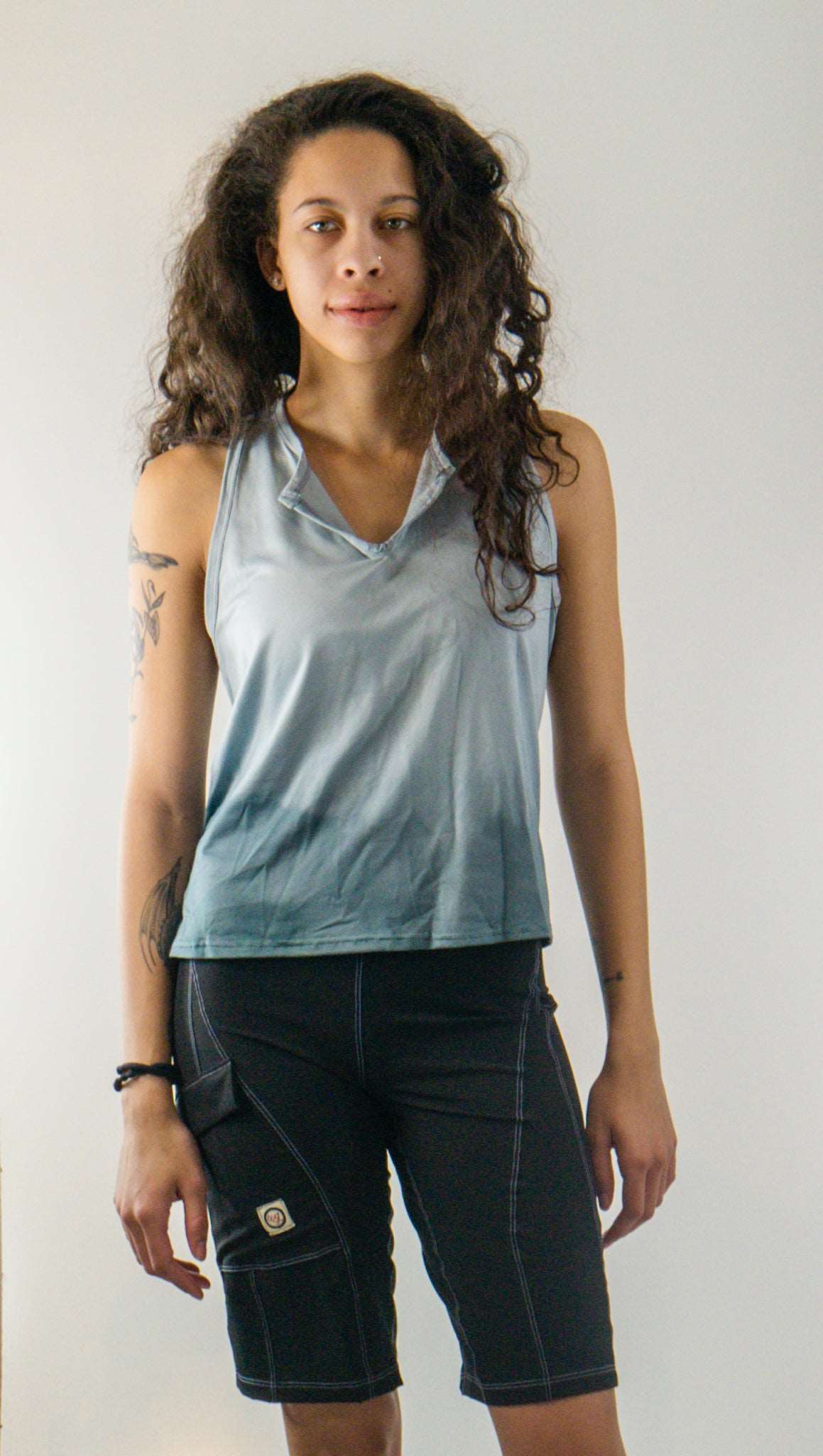 Trail Blazer Mountain Bike Top Grey with V neckline and two back pockets.